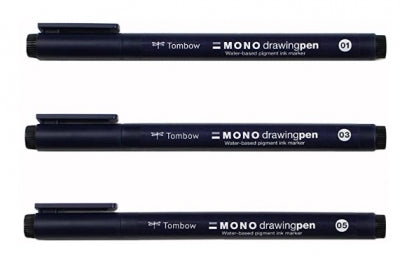 AA 66403 3-Pack Tombow MONO Drawing Pen 0.1mm 0.3mm 0.5mm