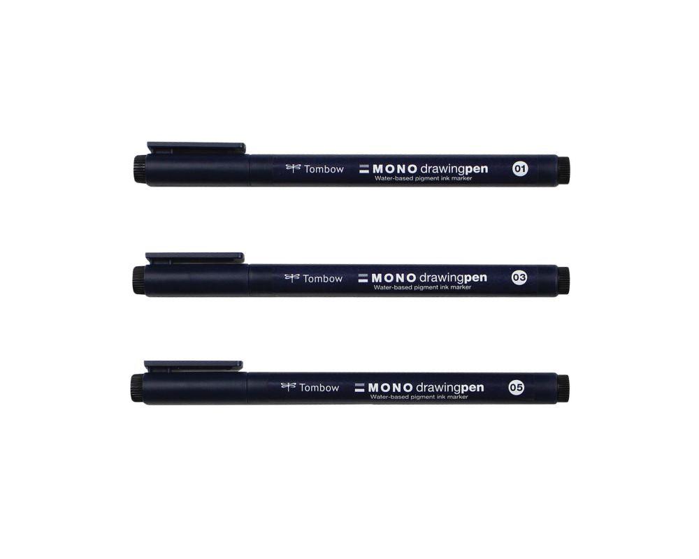 AA 66403 3-Pack Tombow MONO Drawing Pen 0.1mm 0.3mm 0.5mm