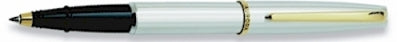 AU 74000 AURORA E74 STYLE CHROME BARREL&CAP W/GOLD TRIM ROLLERBALL PEN