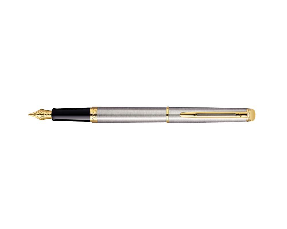 1782281 Waterman Hemisphere Essential Stainless Steel Gold Trim Fountain Pen F-Nib [no converter] S0920310 *