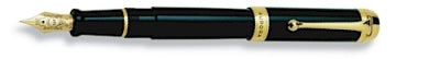 DS 01201 AURORA D12/N TALENTUM BLACK FOUNTAIN PEN W/GOLD TRIM